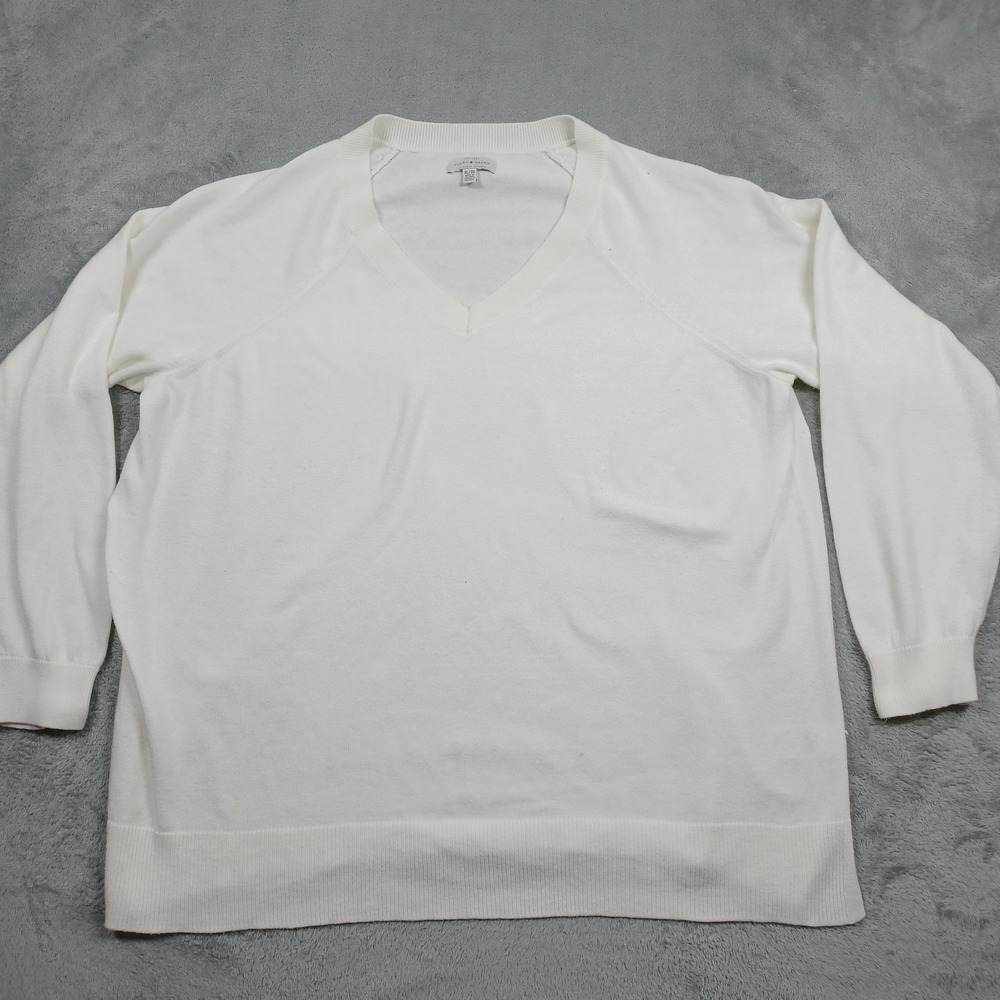 Lucky Brand Sweater‎ Womens XL White V Neck Pullover Preppy Casual